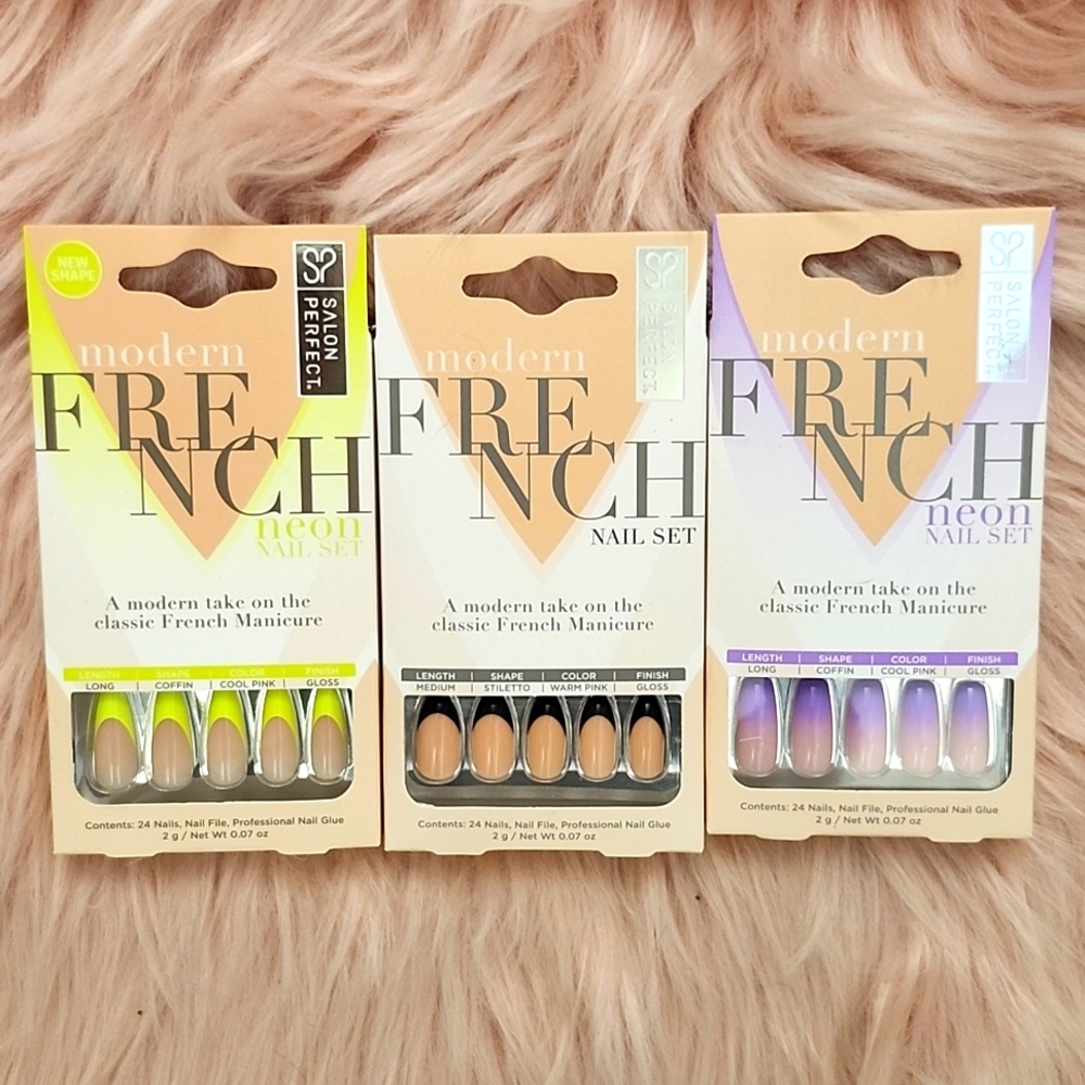 Brand New 3CT BUNDLE SALON PERFECT MODERN FRENCH FALSE NAILS-M/L
